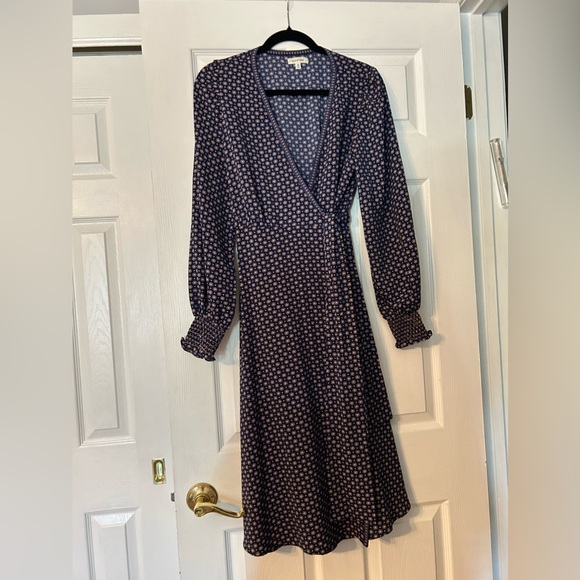 Max Studio Blue Dot Print Balloon Long Sleeve Midi Wrap Dress - Picture 2 of 8